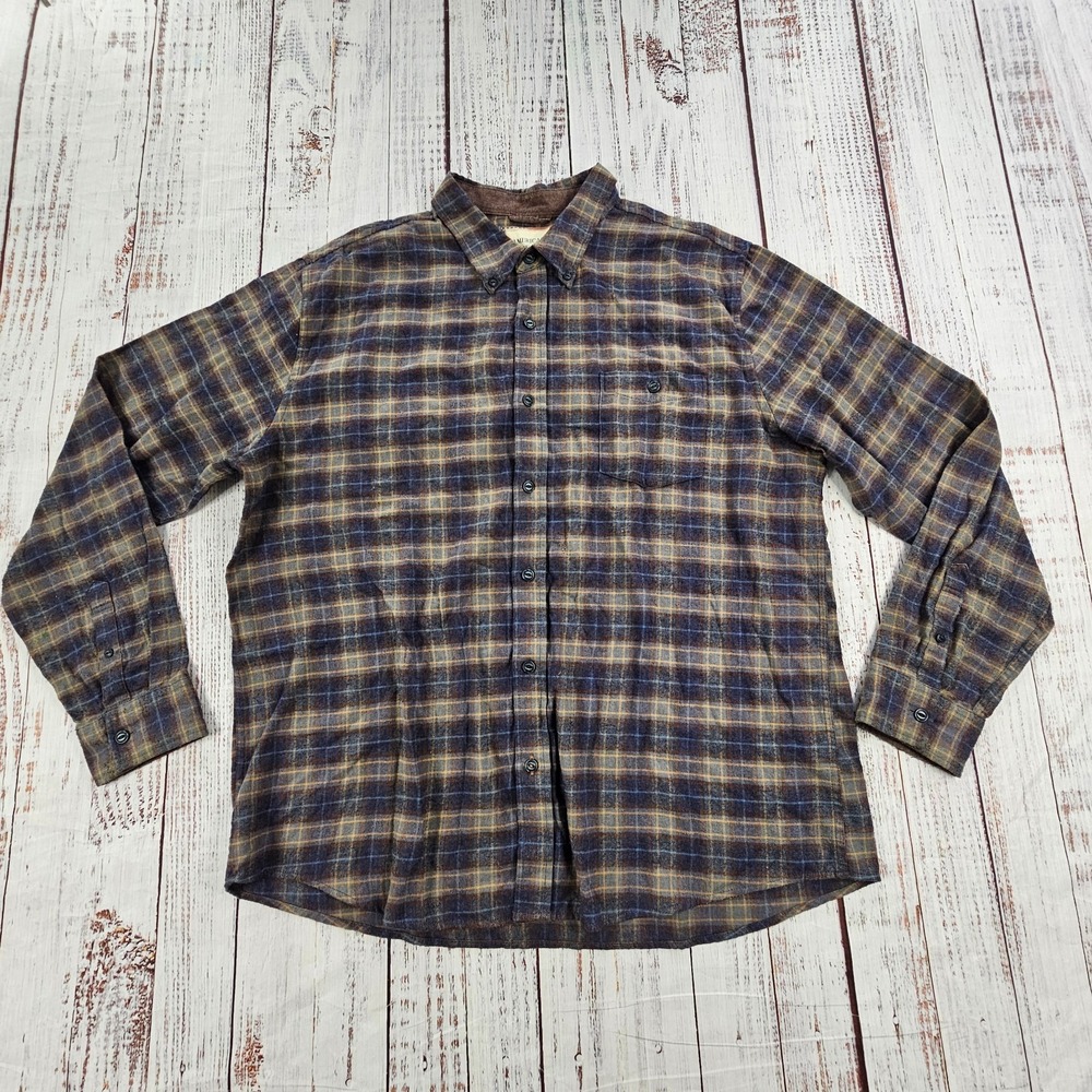 American Threads Earthy Plaid Flannel Long Sleeve Button Down Top Men's XXL